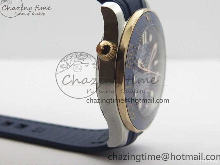 0427 2018 Seamaster Diver 300M SS RG VSF 1:1 Best Edition RG Bezel Blue Dial on Blue Rubber Strap A Contemporary 7927